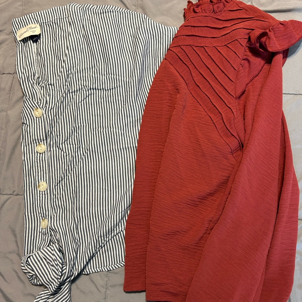 She + Sky Red and Striped Tops